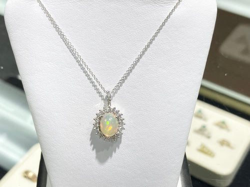 Opal And Diamond White Gold Necklace