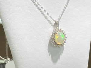 Opal And Diamond White Gold Necklace