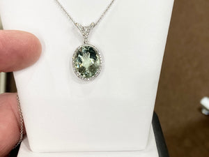 Green Amethyst And Diamond White Gold Necklace
