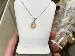 Opal And Diamond White Gold Pendant With Chain