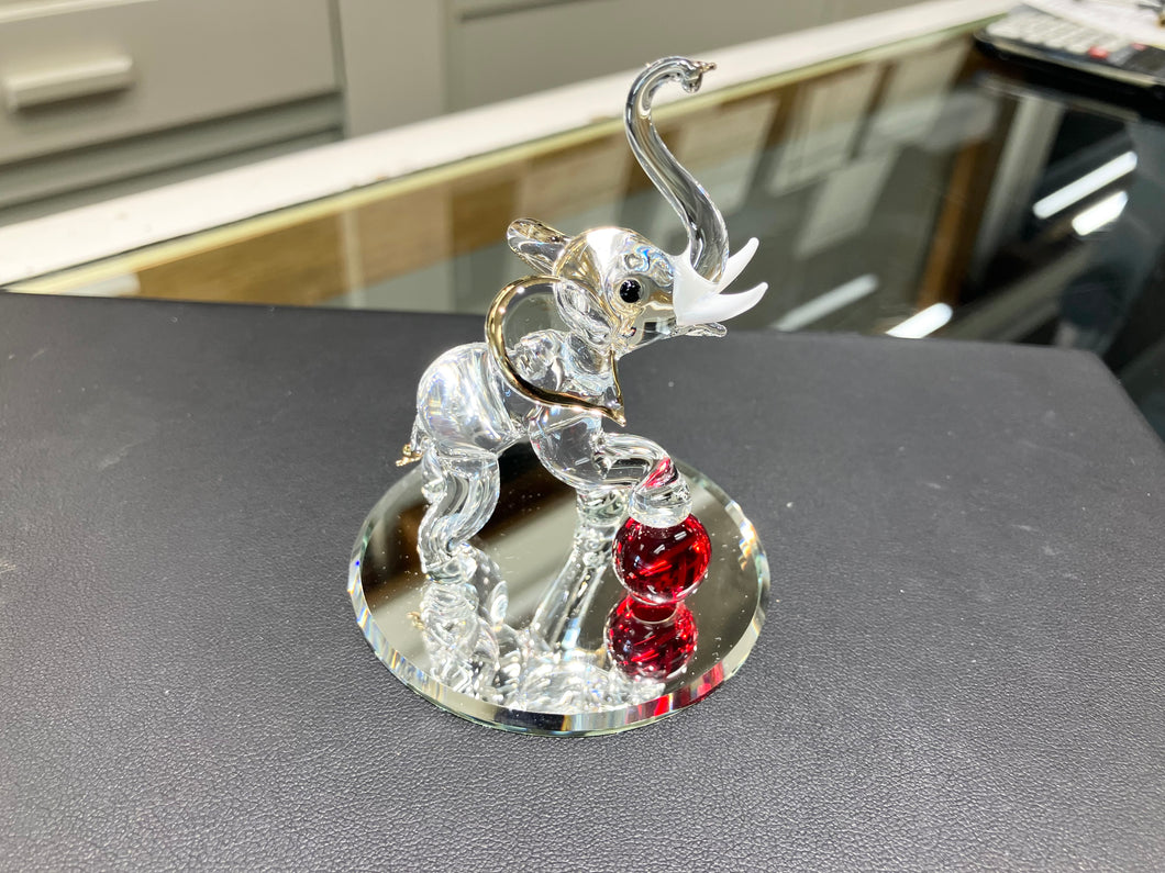 Elephant With Ball Glass Figurine