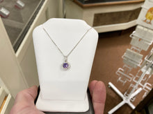 Cargar imagen en el visor de la galería, Purple Swarovski Zirconia Silver Halo Pendant With Chain