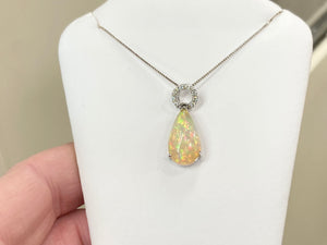 Ethiopian Opal And Diamond Pendant With Chain