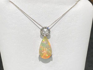 Ethiopian Opal And Diamond Pendant With Chain