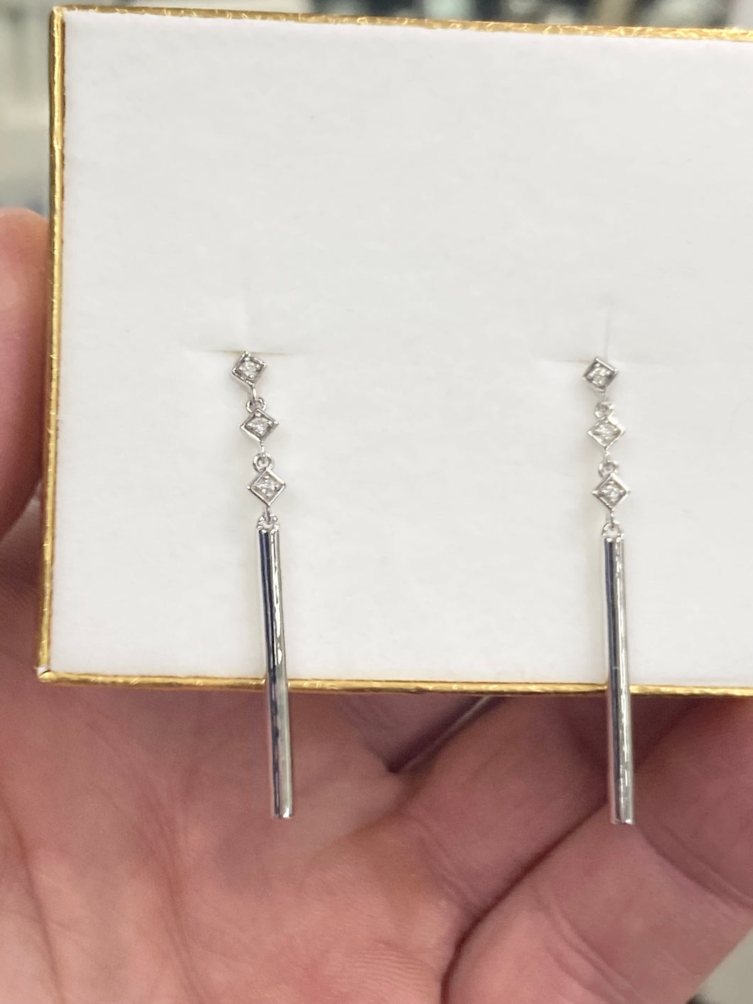 Silver Diamond Dangle Earrings