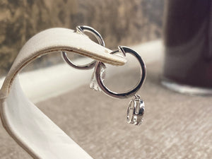 Silver Diamond Dangle Hoop Earrings