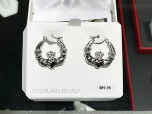 Silver Claddagh Hoop Earrings