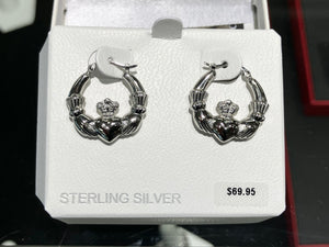 Silver Claddagh Hoop Earrings