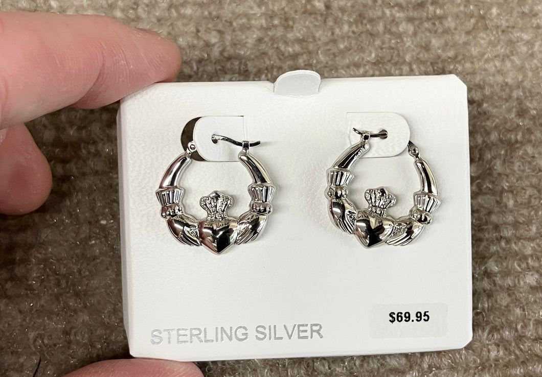 Silver Claddagh Hoop Earrings