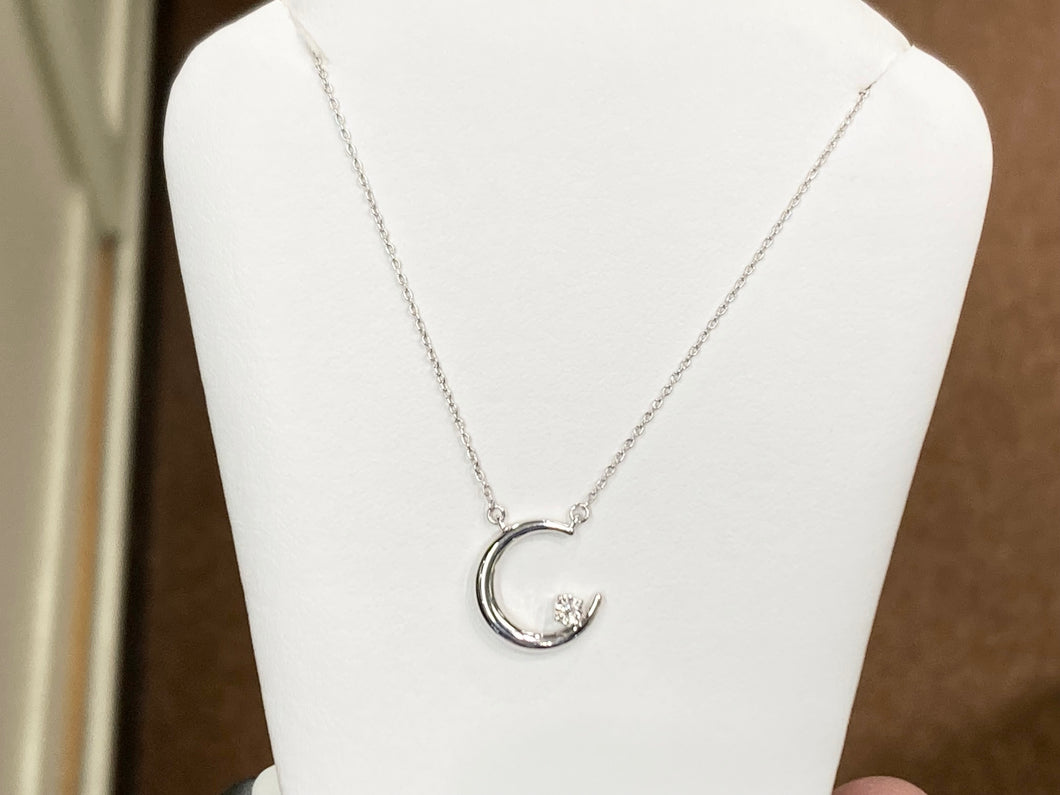 Silver Crescent Moon And Star Adjustable Necklace