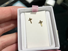 Laden Sie das Bild in den Galerie-Viewer, Children&#39;s Cross Earrings Gold Filled With 14 K Gold Threaded Posts