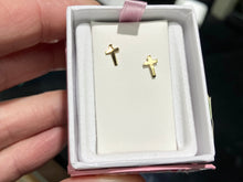 Laden Sie das Bild in den Galerie-Viewer, Children&#39;s Cross Earrings Gold Filled With 14 K Gold Threaded Posts