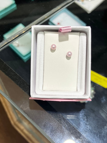 Pink Pearl Silver Baby Earrings