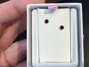 Synthetic Garnet Silver Baby Earrings