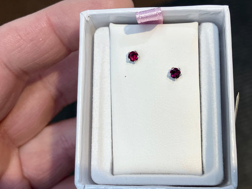 Synthetic Garnet Silver Baby Earrings