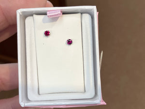 Synthetic Garnet Silver Baby Earrings