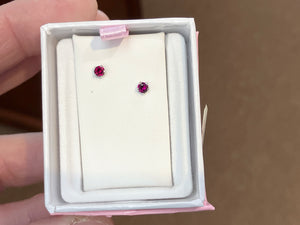 Synthetic Garnet Silver Baby Earrings