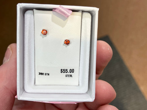 Synthetic Orange Sapphire Silver Baby Earrings