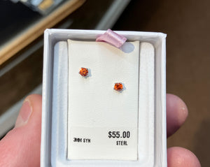 Synthetic Orange Sapphire Silver Baby Earrings