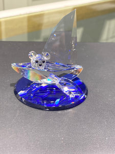 Sail Boat Teddy Bear Crystal Figurine