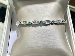 Emerald And Natural Diamond White Gold Bangle Bracelet