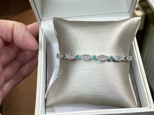 Emerald And Natural Diamond White Gold Bangle Bracelet