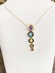 Multi Colored Stone Gold Pendant With Chain