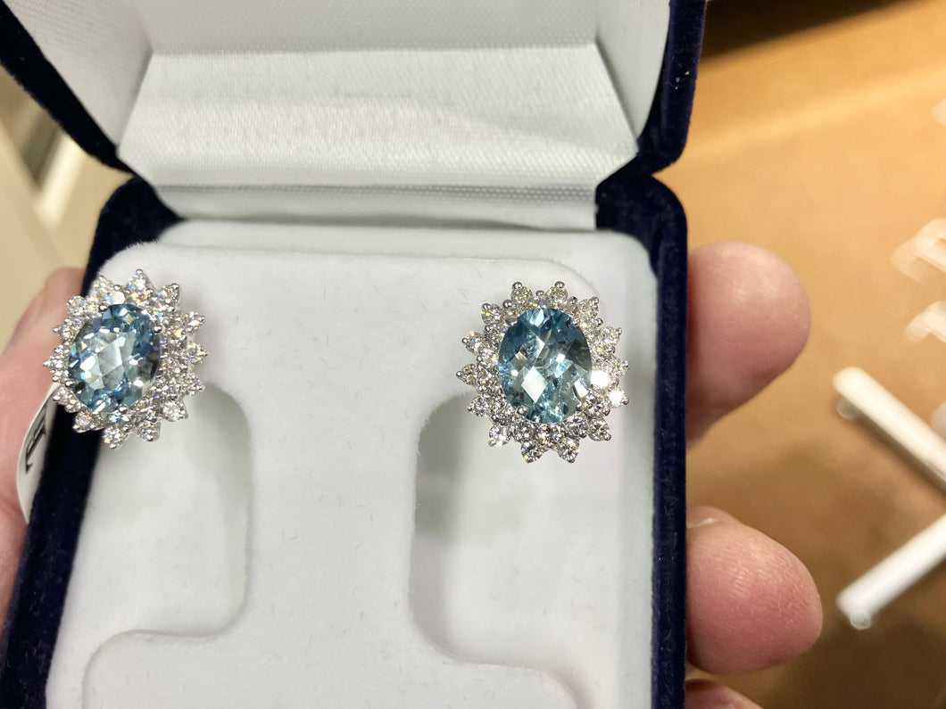 Aquamarine And Diamond White Gold Earrings