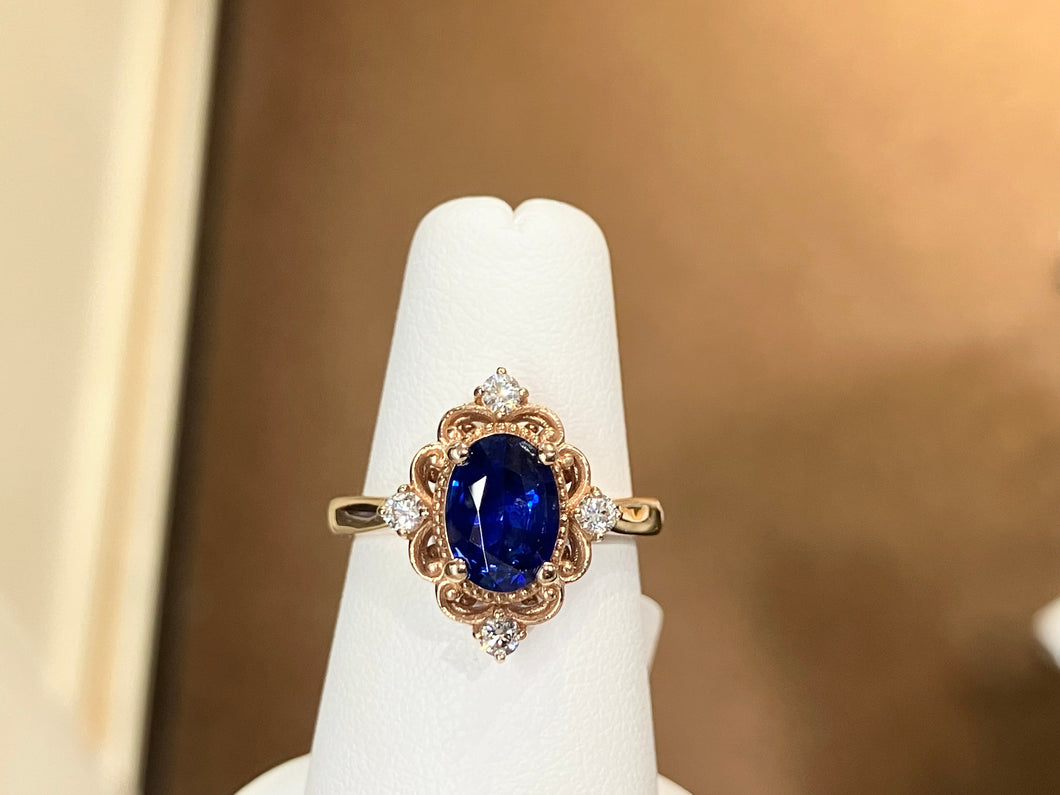 Sapphire And Diamond Rose Gold Ring