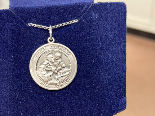 Saint Anthony Silver Pendant And 18 Inch Silver Chain Religious