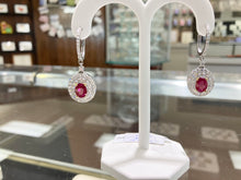 Cargar imagen en el visor de la galería, Natural Ruby And Diamond White Gold Dangle Earrings