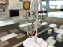 Cargar imagen en el visor de la galería, Natural Ruby And Diamond White Gold Dangle Earrings