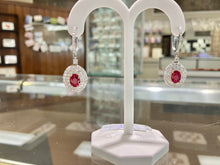 Cargar imagen en el visor de la galería, Natural Ruby And Diamond White Gold Dangle Earrings