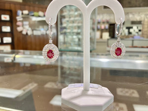 Natural Ruby And Diamond White Gold Dangle Earrings