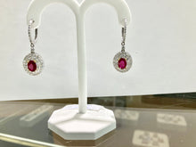 Cargar imagen en el visor de la galería, Natural Ruby And Diamond White Gold Dangle Earrings