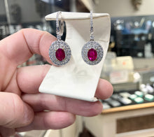 Cargar imagen en el visor de la galería, Natural Ruby And Diamond White Gold Dangle Earrings