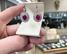 Cargar imagen en el visor de la galería, Natural Ruby And Diamond White Gold Dangle Earrings