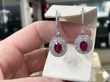 Cargar imagen en el visor de la galería, Natural Ruby And Diamond White Gold Dangle Earrings