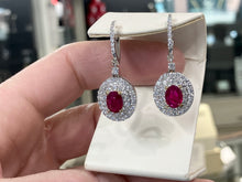 Cargar imagen en el visor de la galería, Natural Ruby And Diamond White Gold Dangle Earrings