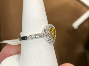 Natural Yellow Sapphire And Diamond White Gold Ring