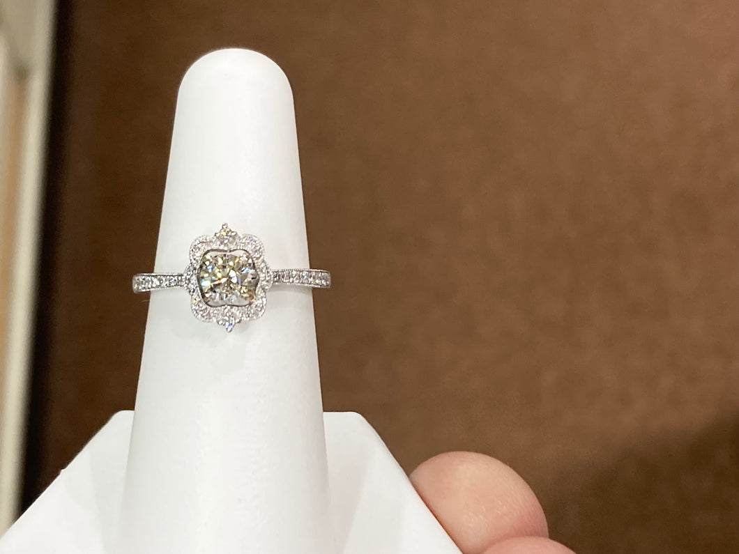 Diamond Halo Engagement Ring 14 K White Gold 0.64 Carats