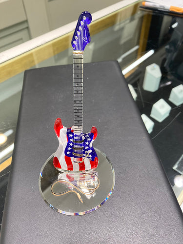 United States Flag Guitar Glass Figurine