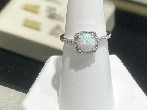 Silver Opal And Diamond Ring