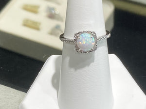 Silver Opal And Diamond Ring