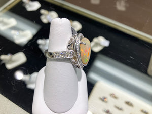 Opal And Diamond 18k White Gold Ring