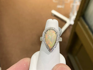 Opal And Diamond 18k White Gold Ring