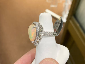 Opal And Diamond 18k White Gold Ring