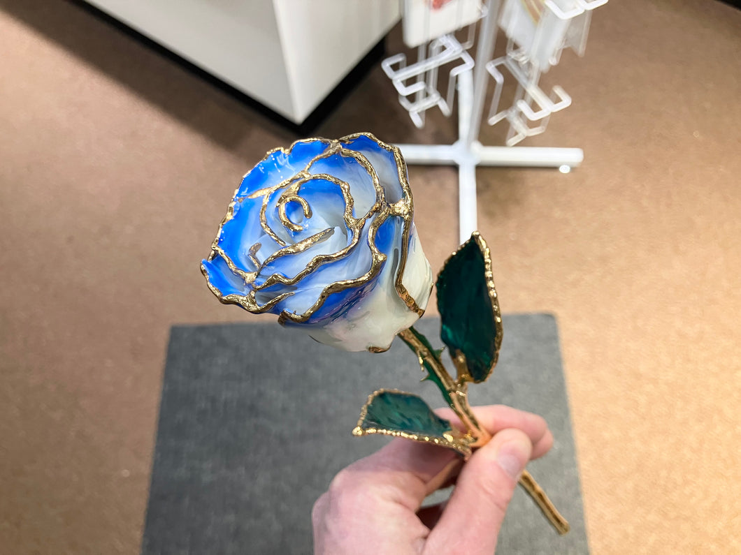 Blue And White Gold Plated Rose