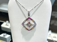 Laden Sie das Bild in den Galerie-Viewer, Rainbow Sapphire And Ruby White Gold Pendant And Chain