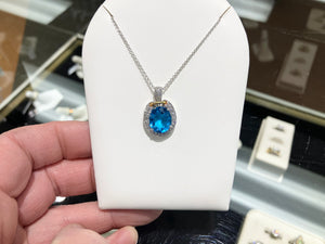 Blue Topaz And Diamond Gold Pendant And Chain